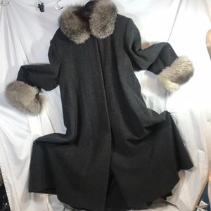 Dk Grey Lambswool Coat with real fur collar & cuffs Size 14.